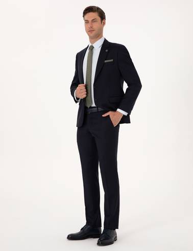 Lacivert Slim Fit %100 Yün Takım Elbise