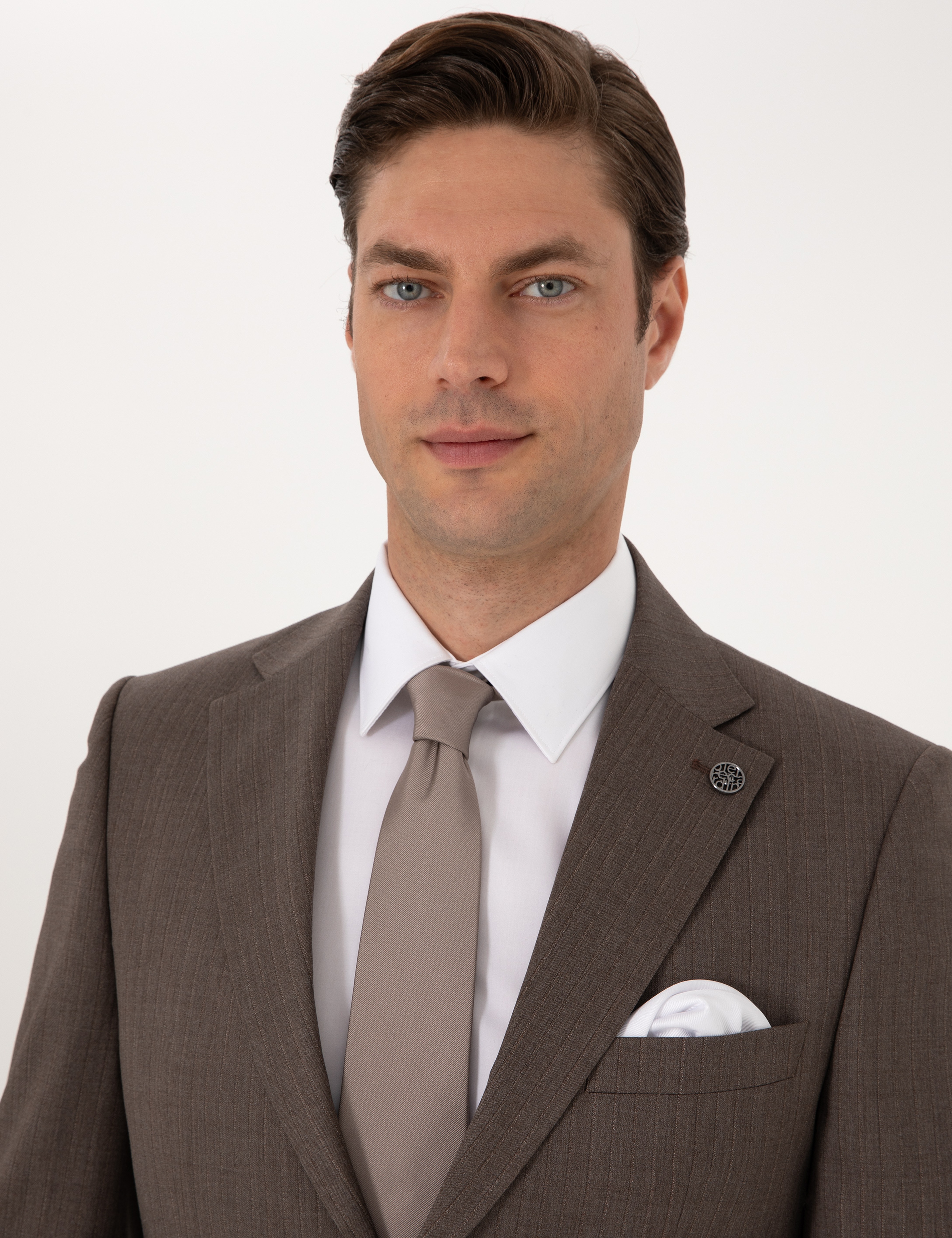 Kahverengi Slim Fit %100 Yün Çizgili Takım Elbise - Image 2