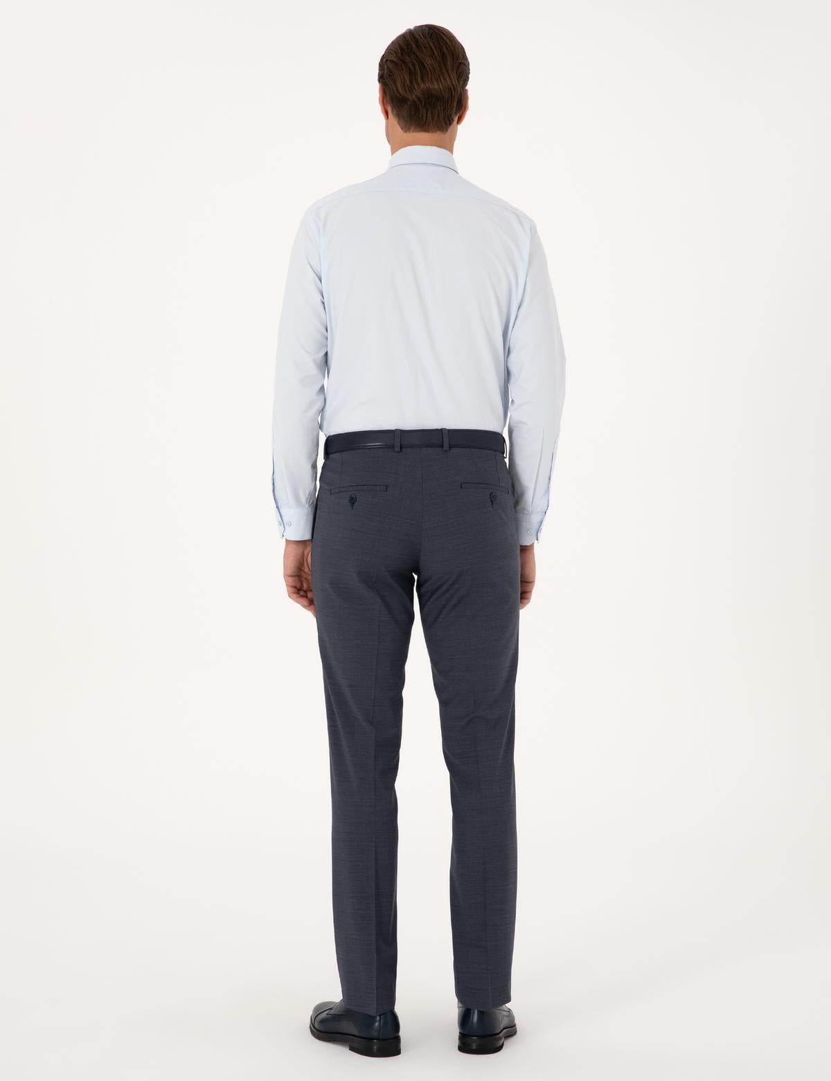 Koyu Mavi Slim Fit Yün Karışımlı Kumaş Pantolon - 50317636024