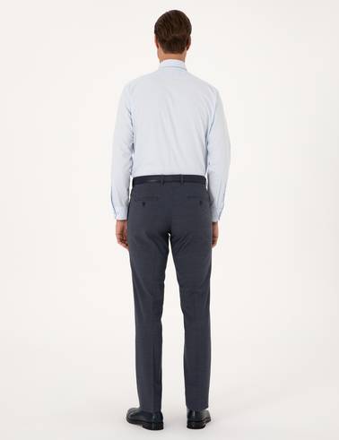 Koyu Mavi Slim Fit Yün Karışımlı Kumaş Pantolon