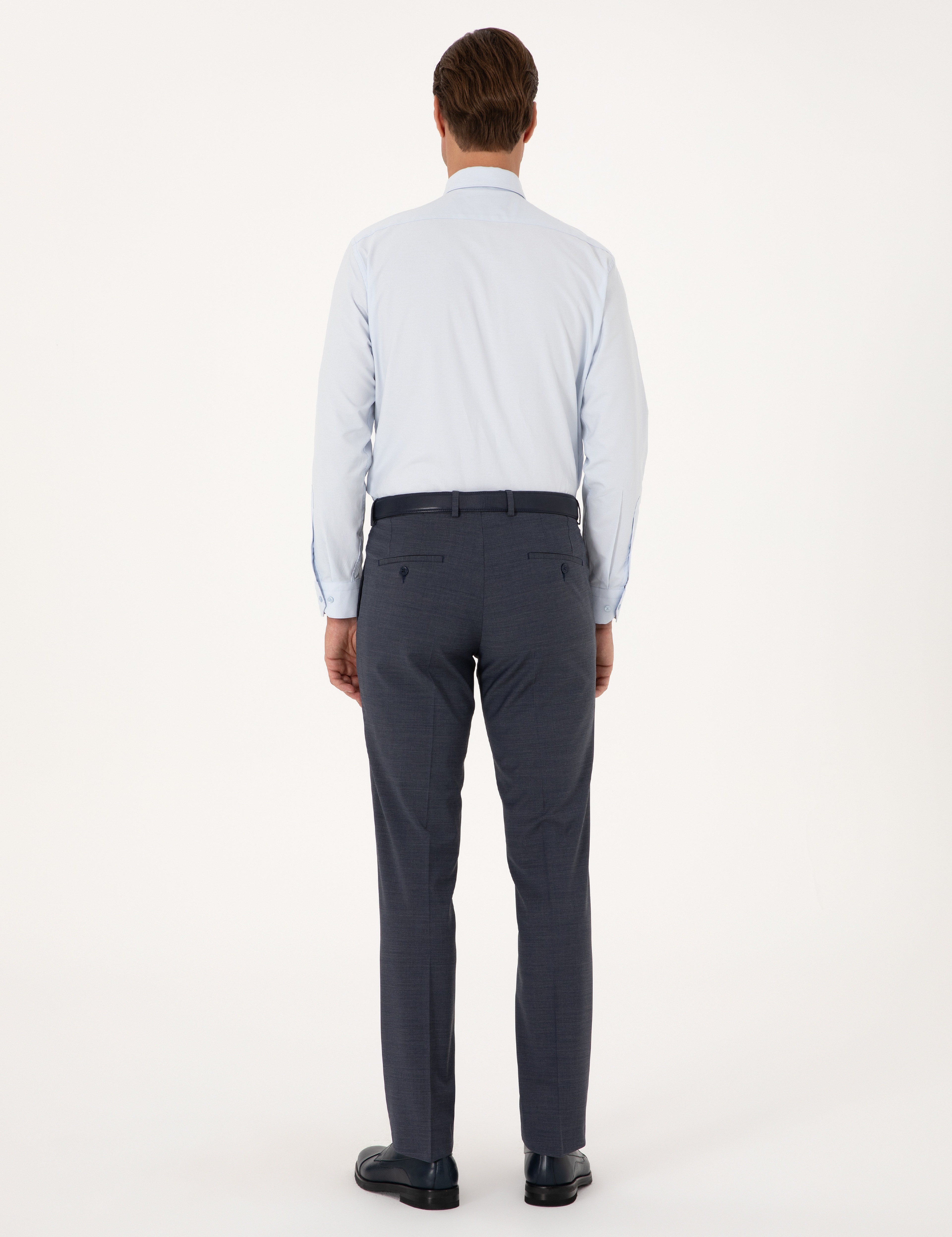 Koyu Mavi Slim Fit Yün Karışımlı Kumaş Pantolon - Image 4