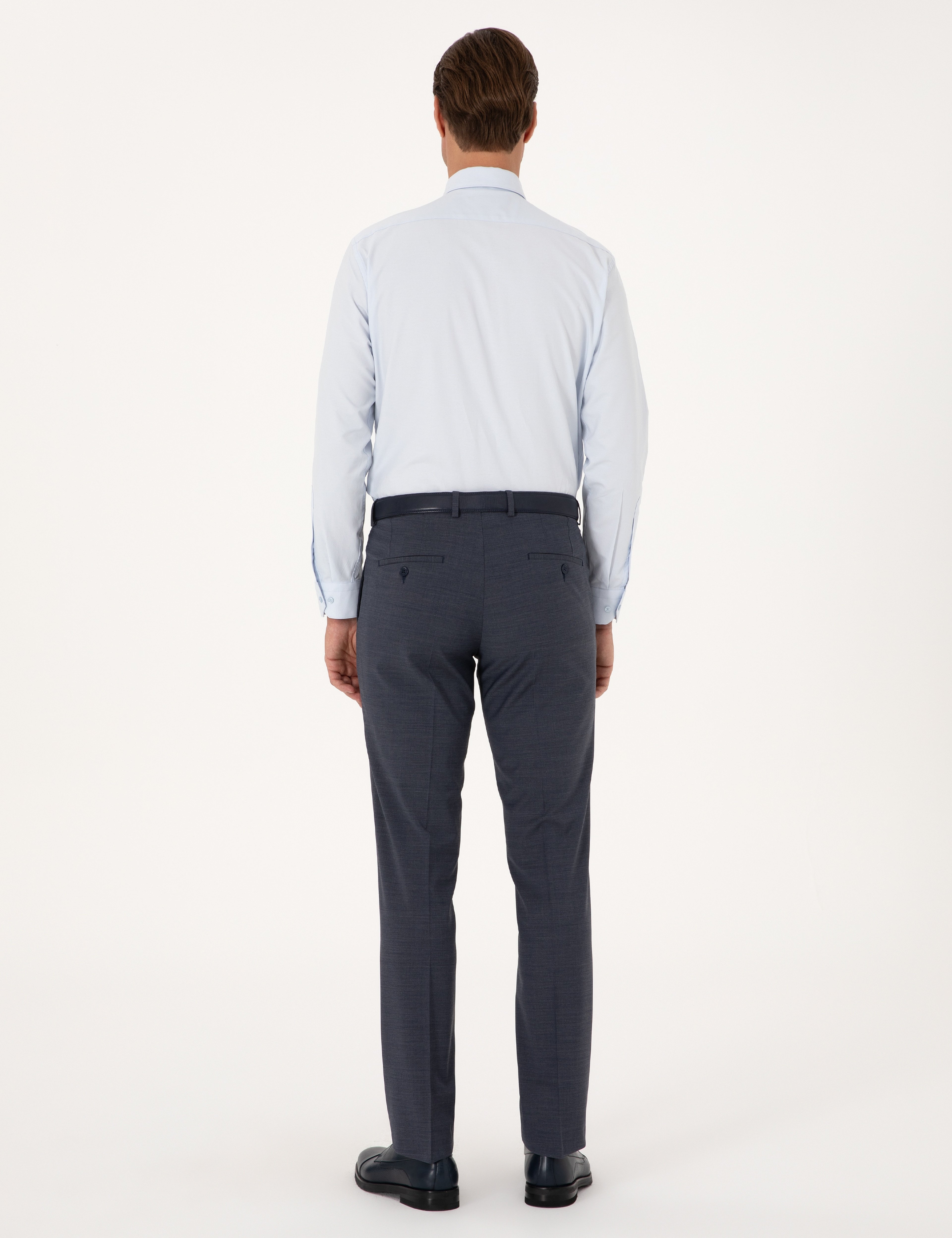 Koyu Mavi Slim Fit Yün Karışımlı Kumaş Pantolon