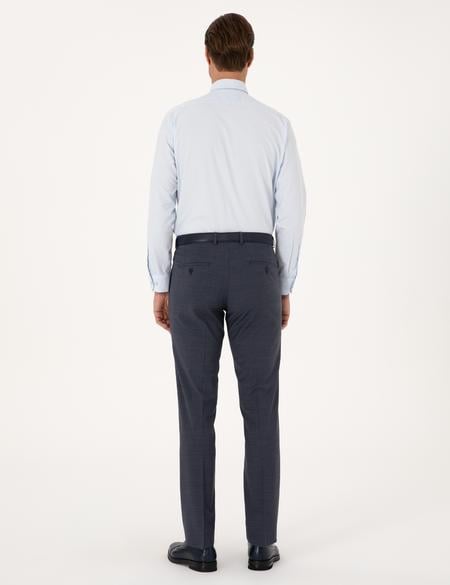 Koyu Mavi Slim Fit Yün Karışımlı Kumaş Pantolon - 50317636024