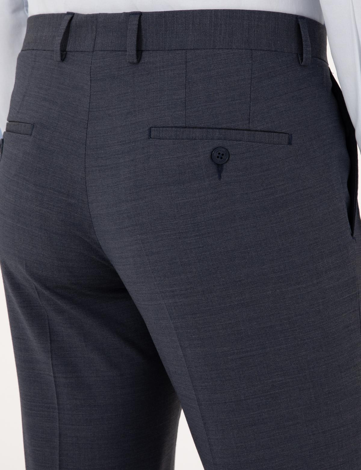 Koyu Mavi Slim Fit Yün Karışımlı Kumaş Pantolon - 50317636024