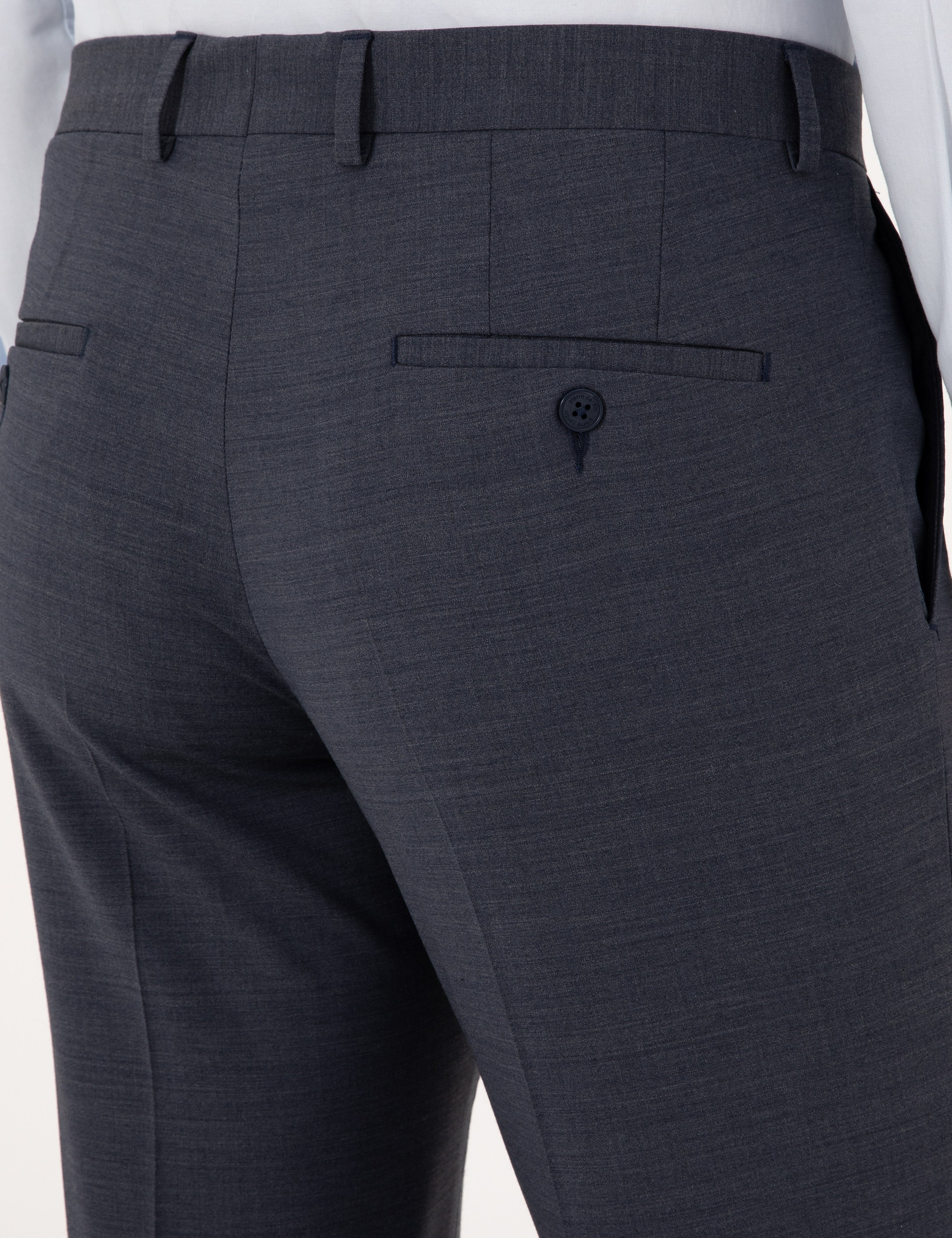 Koyu Mavi Slim Fit Yün Karışımlı Kumaş Pantolon