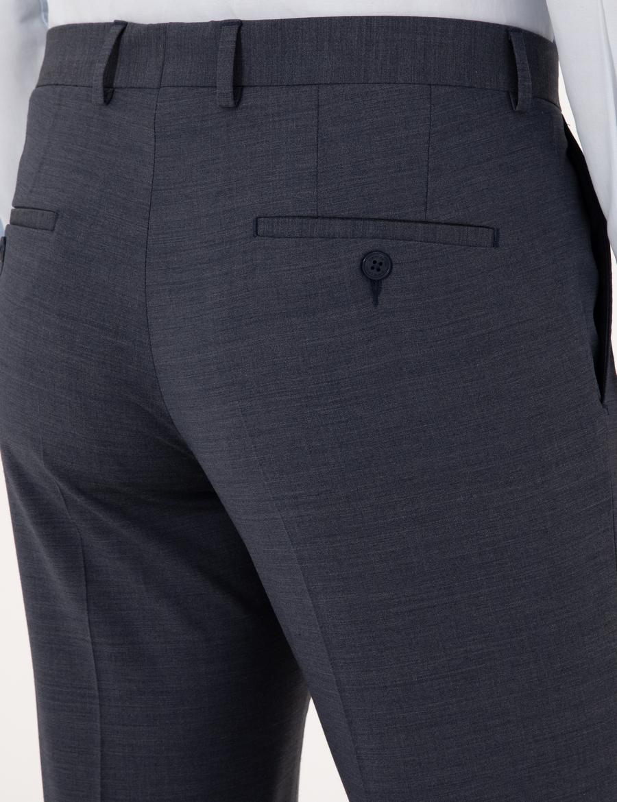 Koyu Mavi Slim Fit Yün Karışımlı Kumaş Pantolon