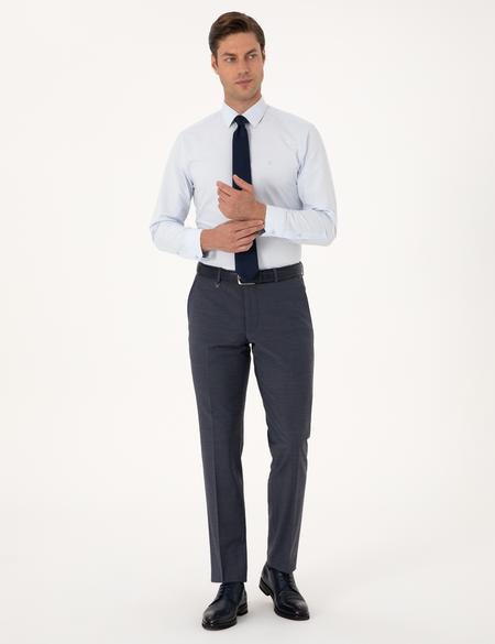 Koyu Mavi Slim Fit Yün Karışımlı Kumaş Pantolon - 50317636024