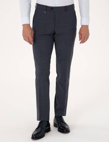 Koyu Mavi Slim Fit Yün Karışımlı Kumaş Pantolon