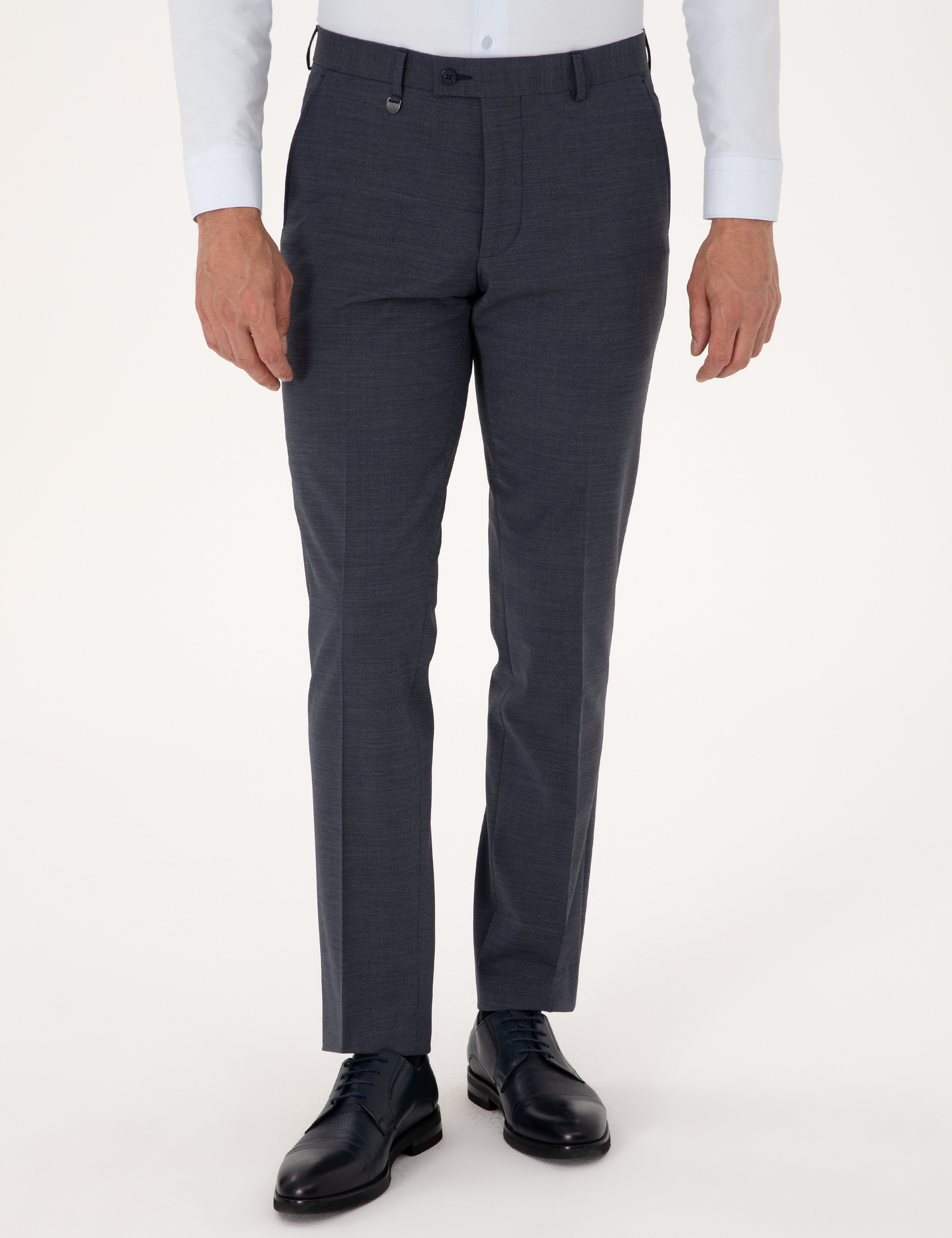Koyu Mavi Slim Fit Yün Karışımlı Kumaş Pantolon - Image 2
