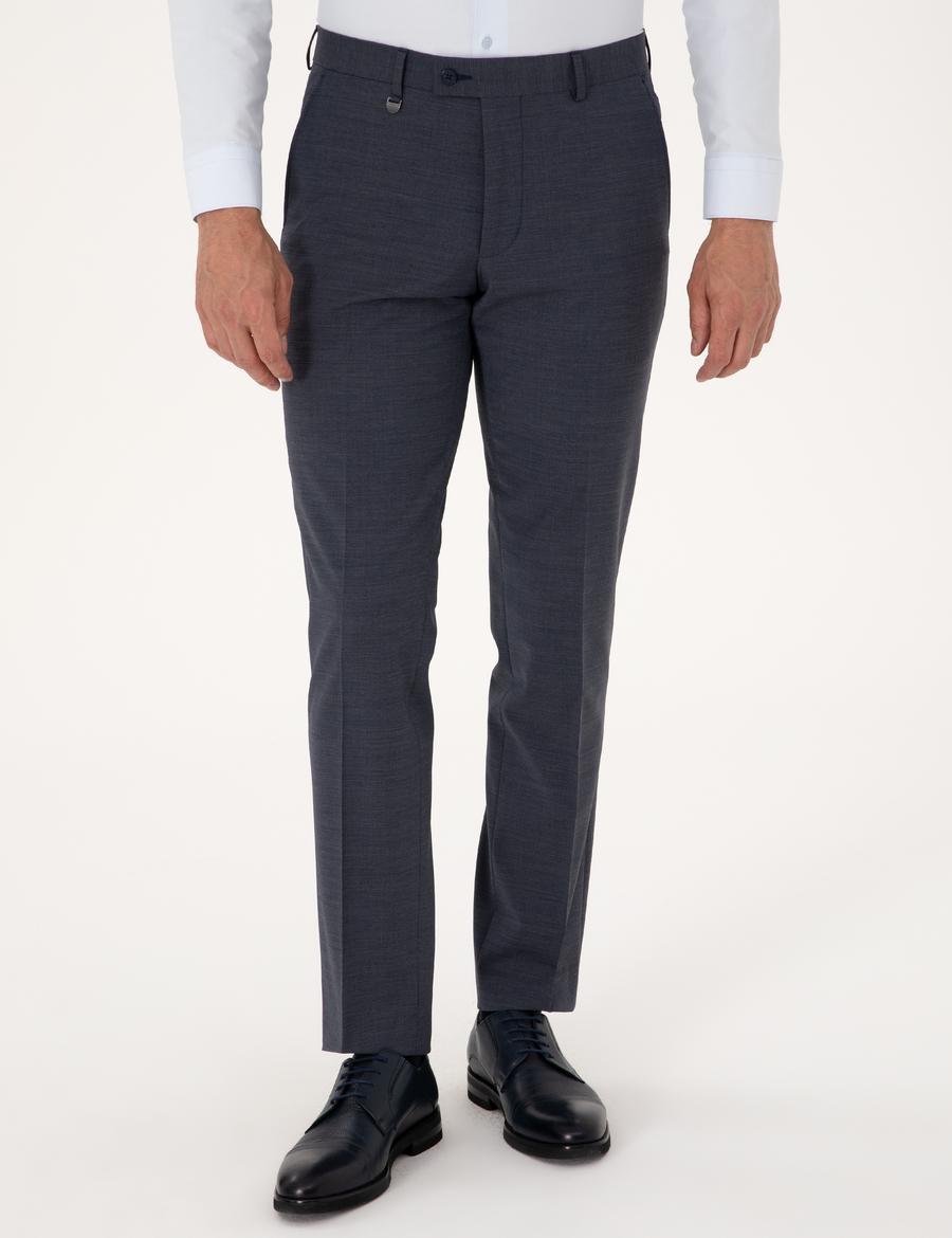 Koyu Mavi Slim Fit Yün Karışımlı Kumaş Pantolon