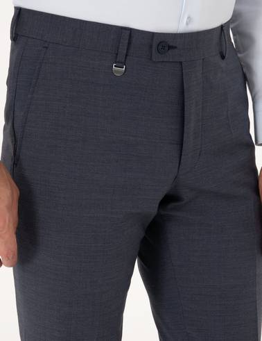 Koyu Mavi Slim Fit Yün Karışımlı Kumaş Pantolon