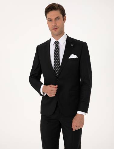Siyah Ex. Slim Fit Yün Karışımlı Takım Elbise