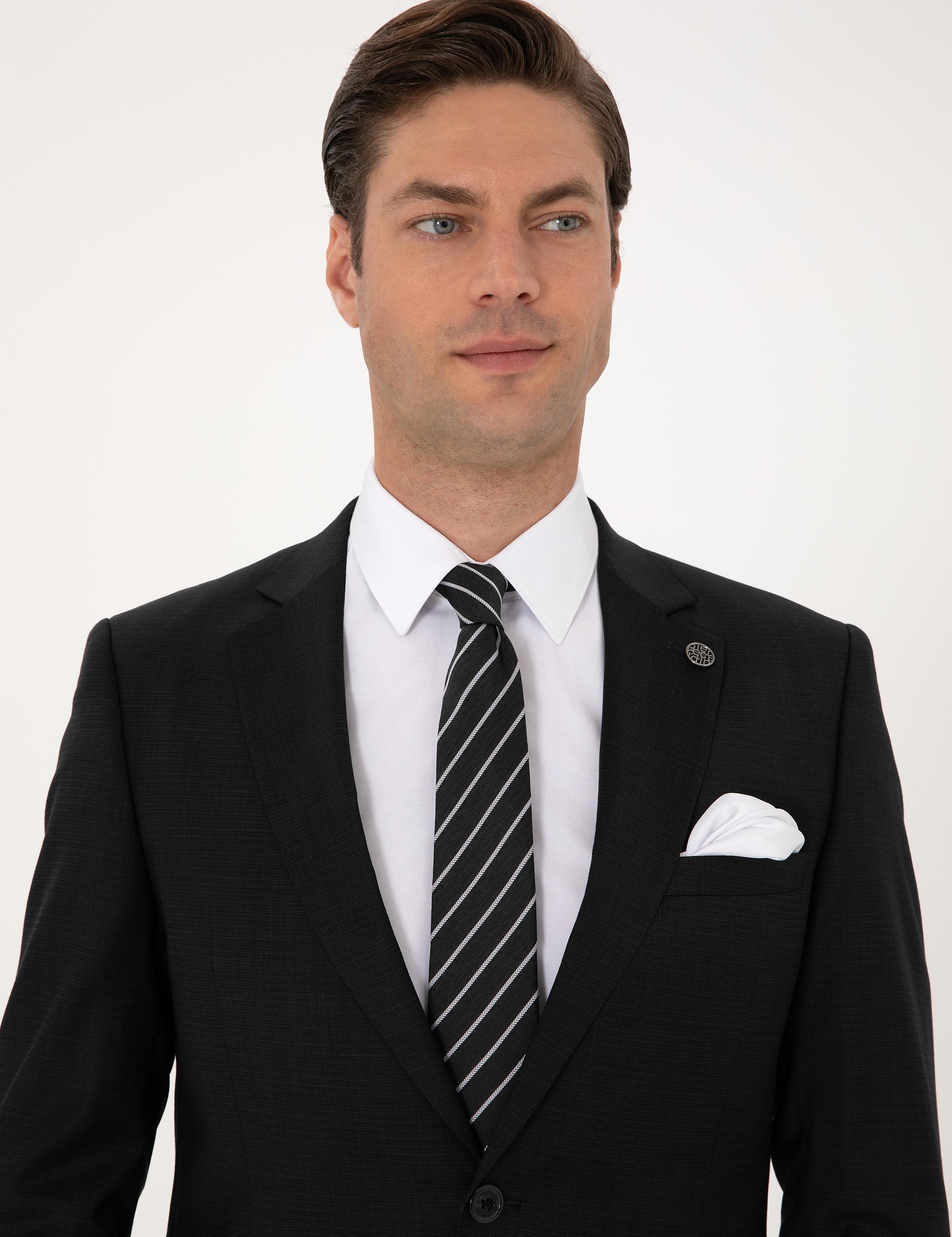 Siyah Ex. Slim Fit Yün Karışımlı Takım Elbise