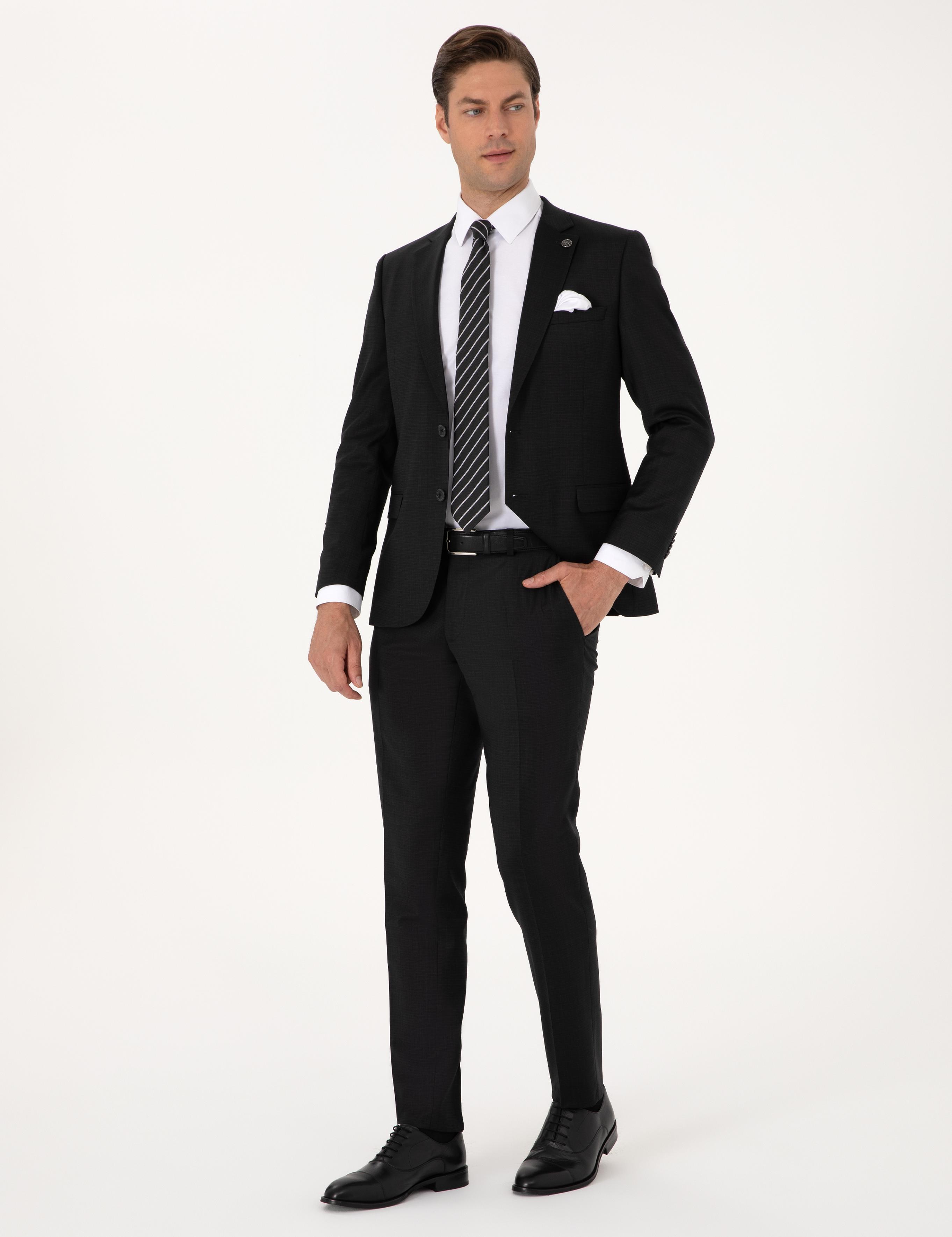 Siyah Ex. Slim Fit Yün Karışımlı Takım Elbise