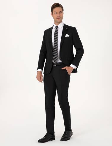 Siyah Ex. Slim Fit Yün Karışımlı Takım Elbise
