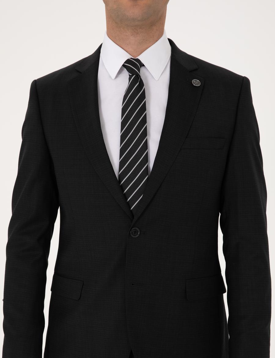 Siyah Ex. Slim Fit Yün Karışımlı Takım Elbise