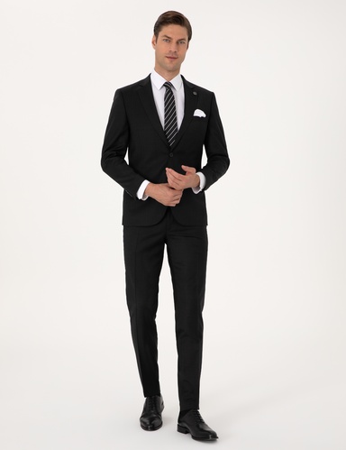 Siyah Ex. Slim Fit Yün Karışımlı Takım Elbise