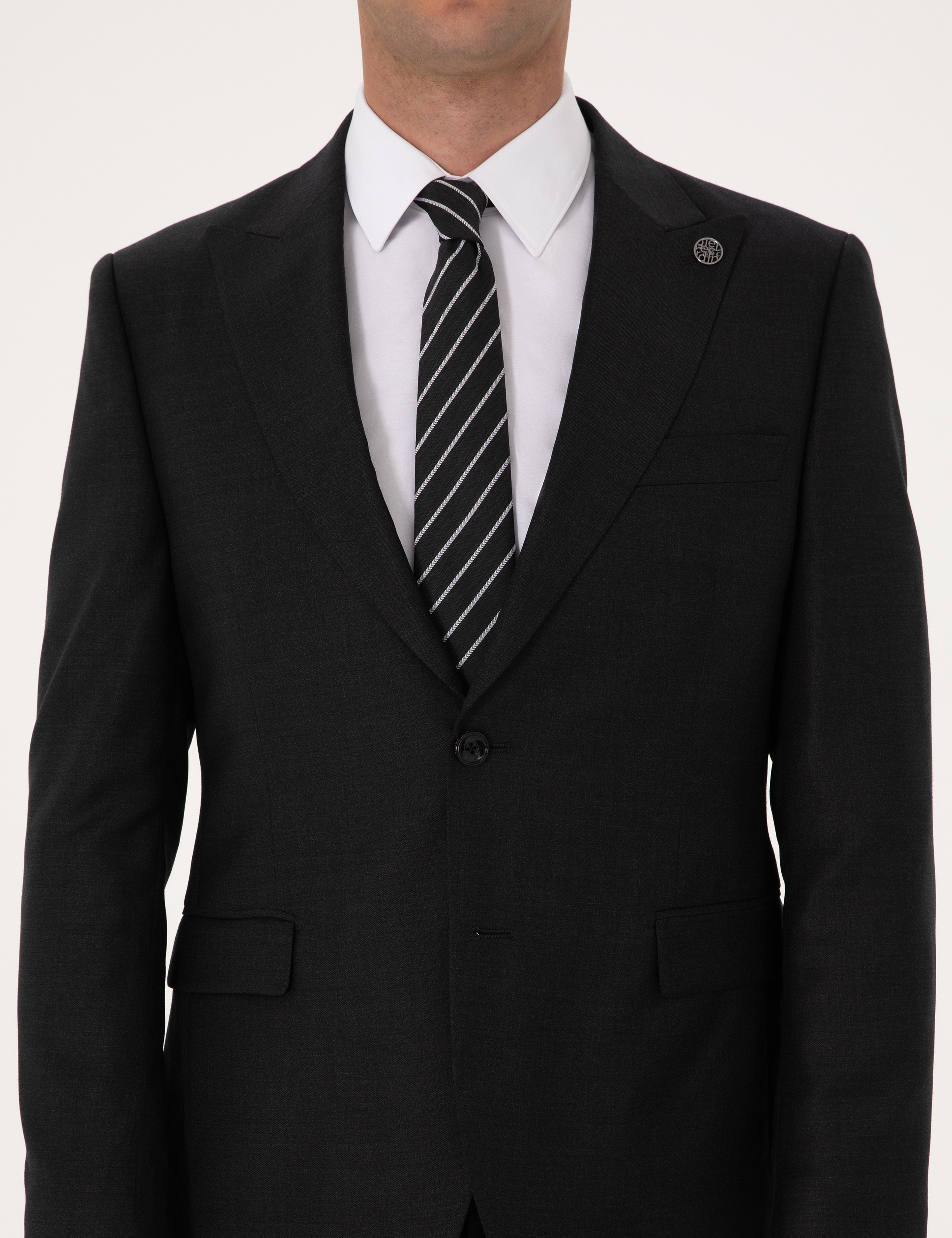 Antrasit Slim Fit Yün Kaşmir Karışımlı Takım Elbise - Image 7