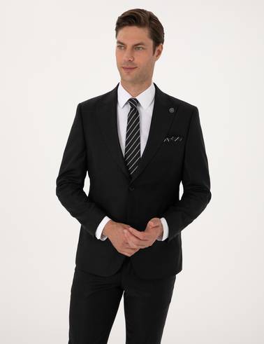Antrasit Slim Fit Yün Kaşmir Karışımlı Takım Elbise
