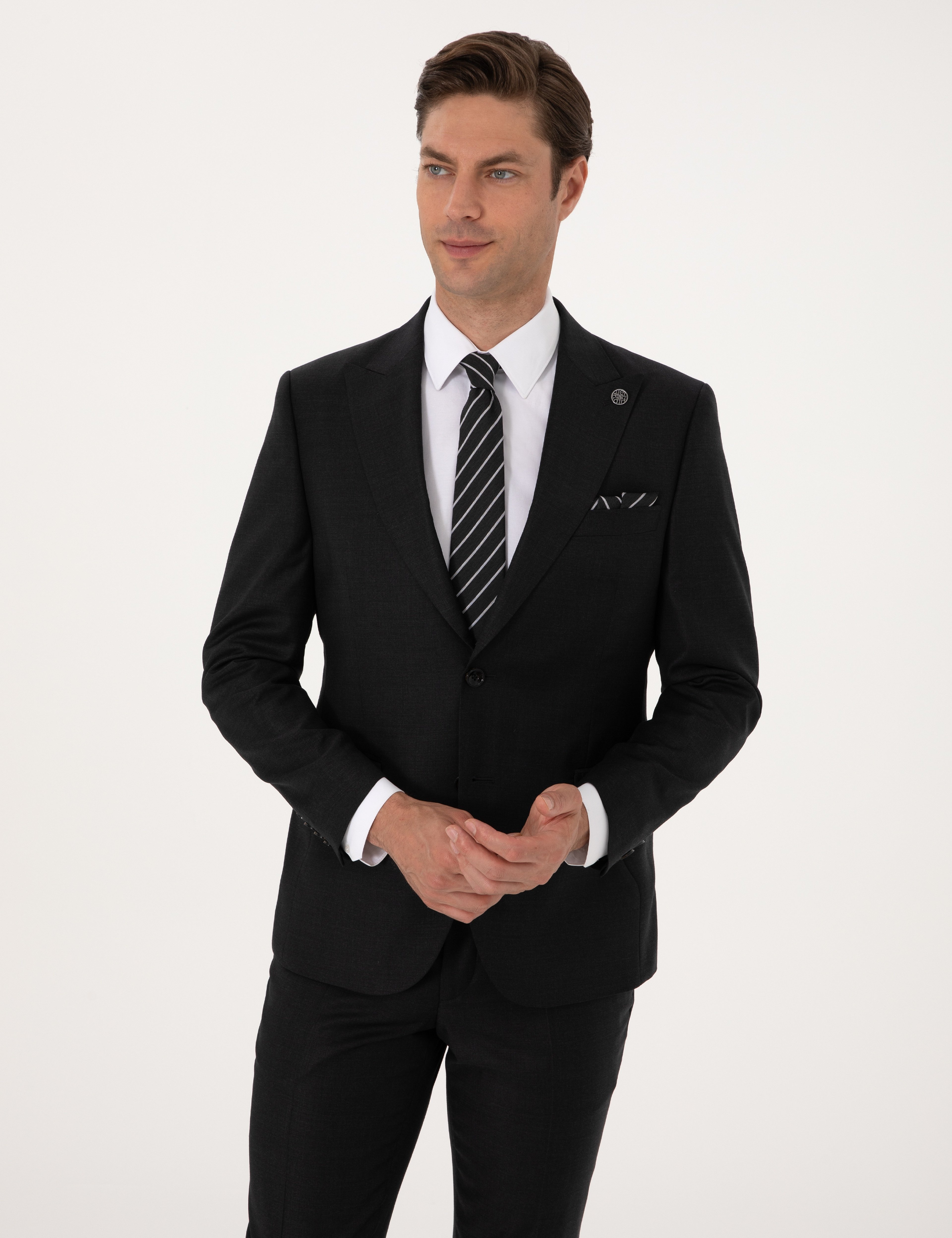Antrasit Slim Fit Yün Kaşmir Karışımlı Takım Elbise - Image 3