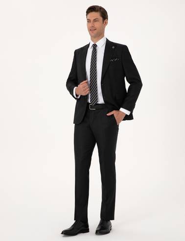 Antrasit Slim Fit Yün Kaşmir Karışımlı Takım Elbise