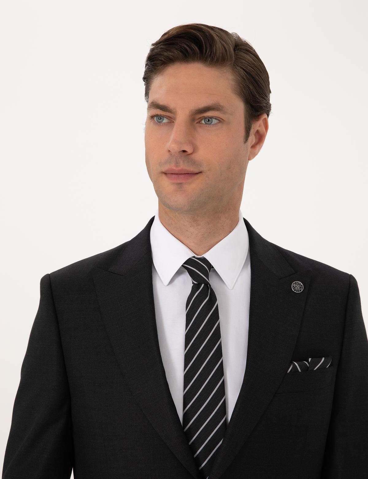 Antrasit Slim Fit Yün Kaşmir Karışımlı Takım Elbise - 50311234011