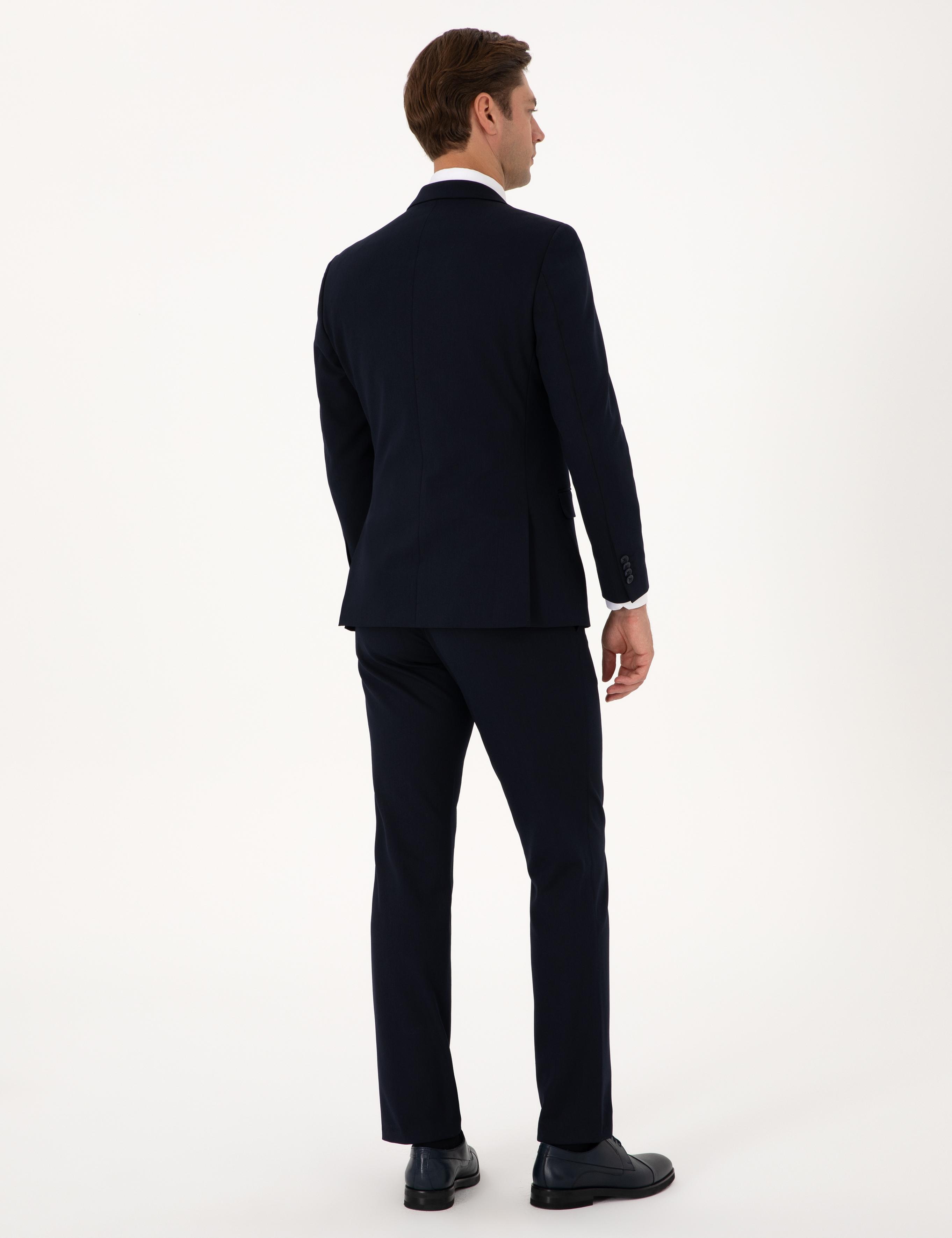 Lacivert Slim Fit Yelekli Takım Elbise