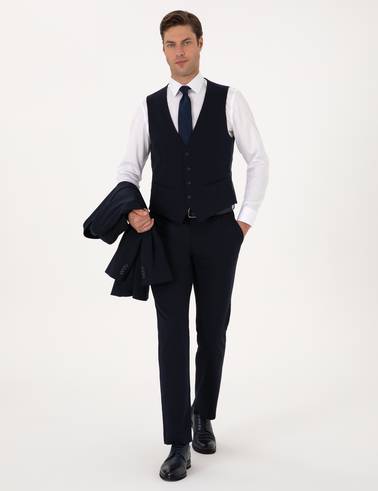 Lacivert Slim Fit Yelekli Takım Elbise