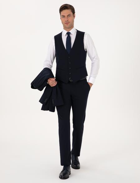 Lacivert Slim Fit Yelekli Takım Elbise - 50316782080
