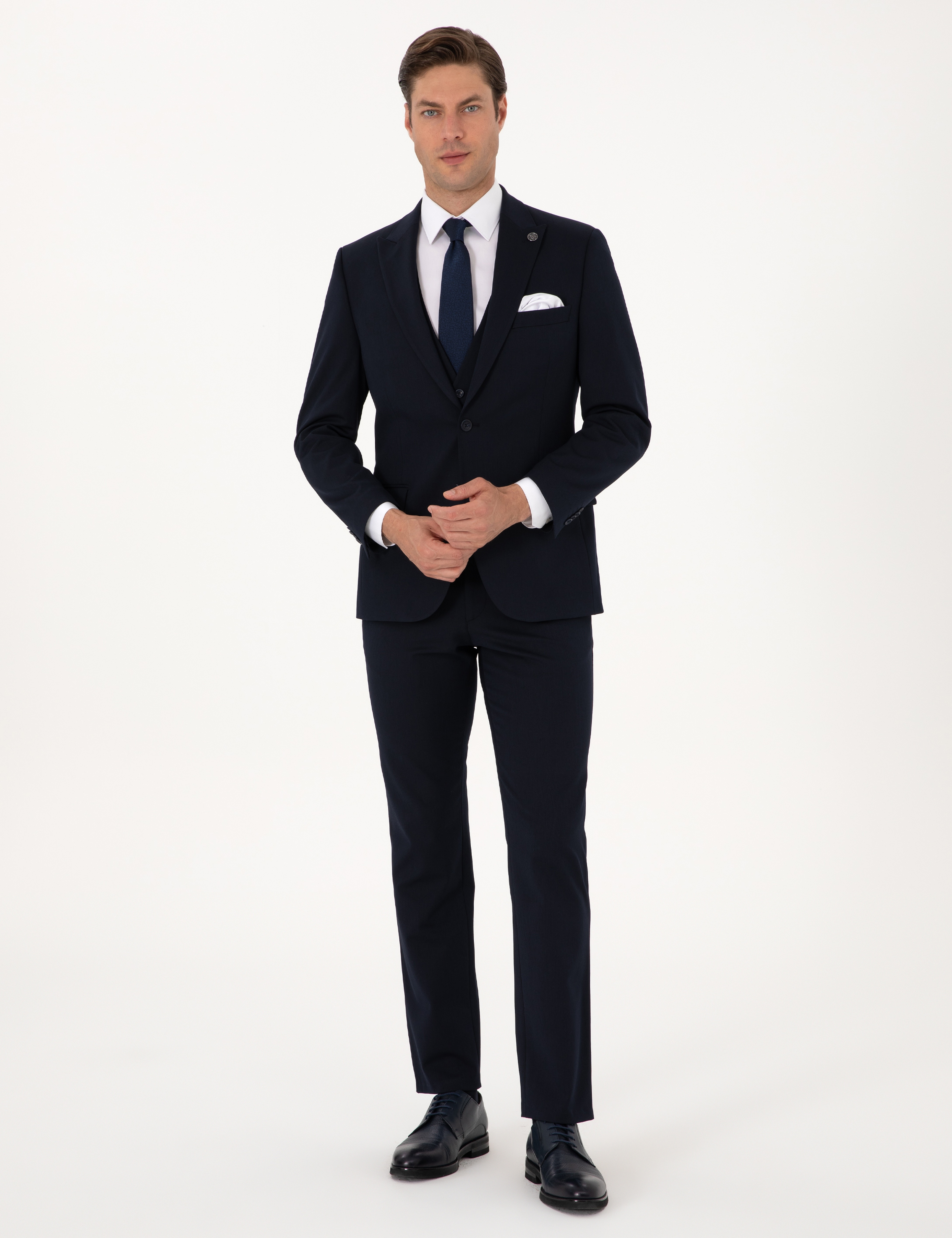 Lacivert Slim Fit Yelekli Takım Elbise - Image 1