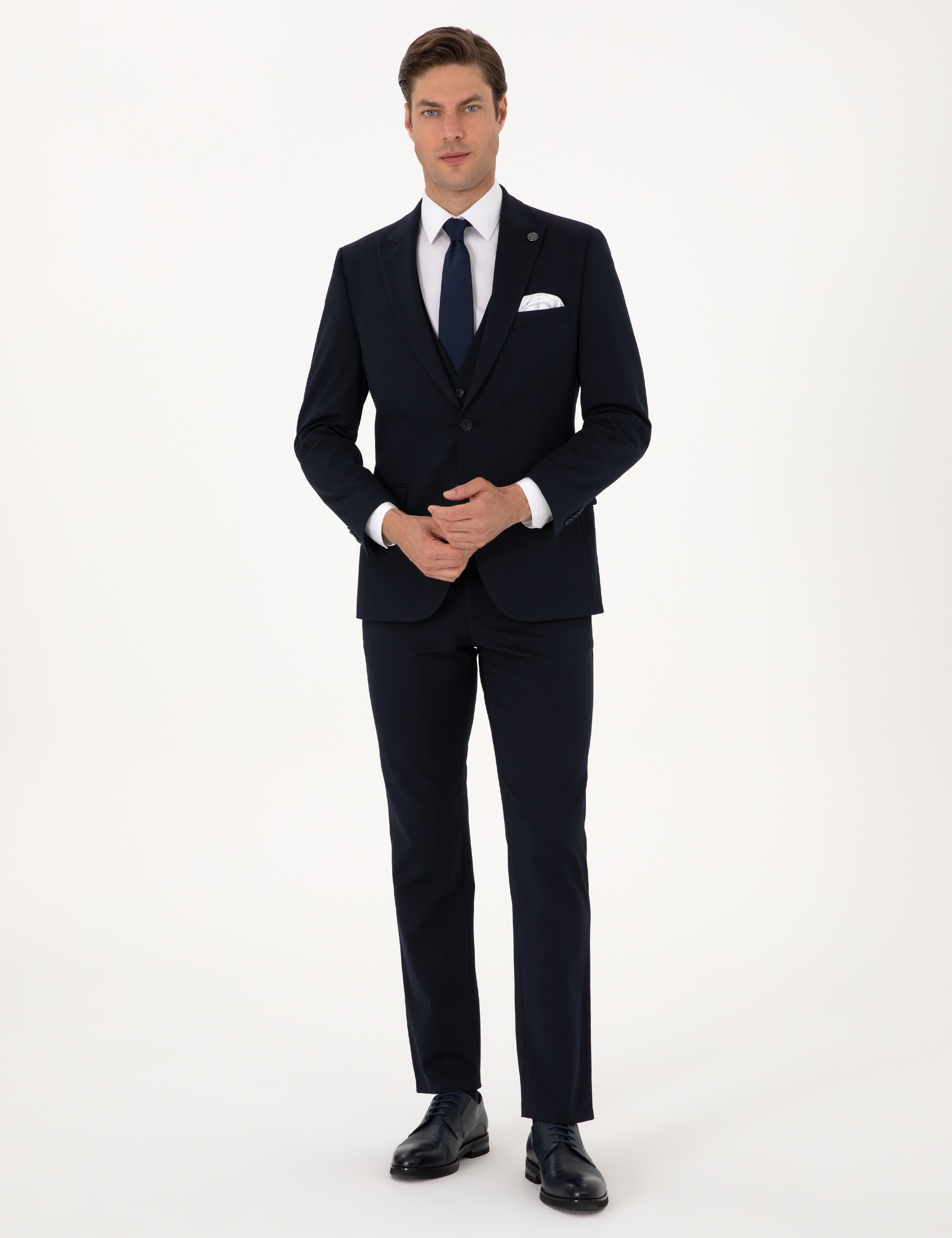 Lacivert Slim Fit Yelekli Takım Elbise