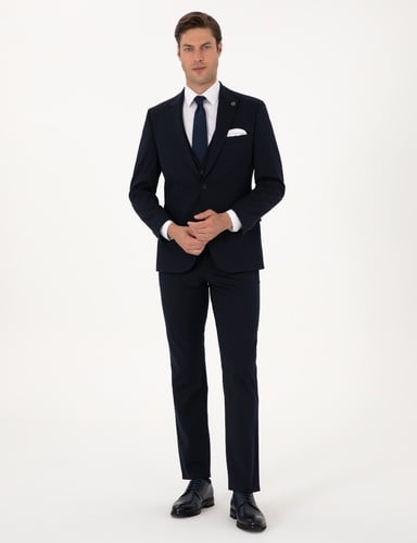 Lacivert Slim Fit Yelekli Takım Elbise