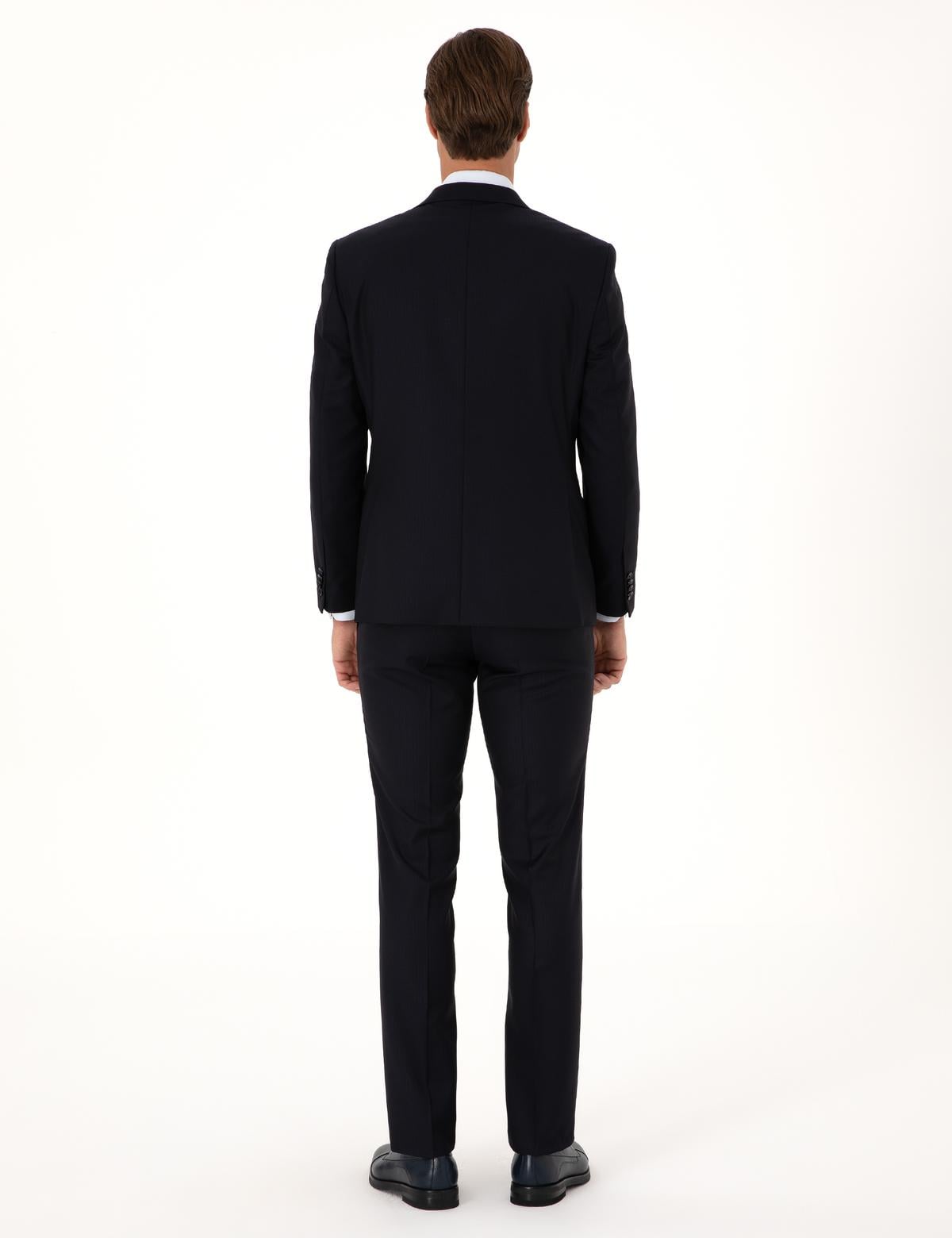 Lacivert Slim Fit %100 Yün Çizgili Takım Elbise - 50311239014