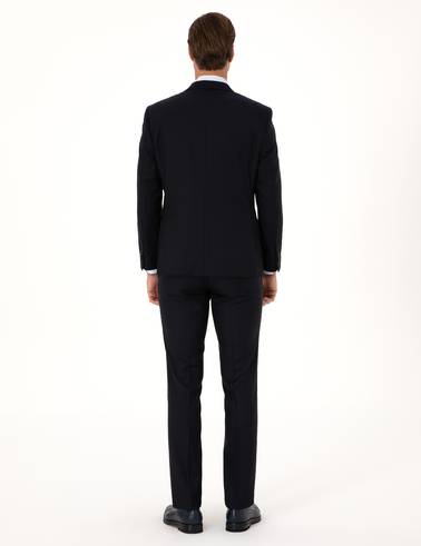 Lacivert Slim Fit %100 Yün Çizgili Takım Elbise
