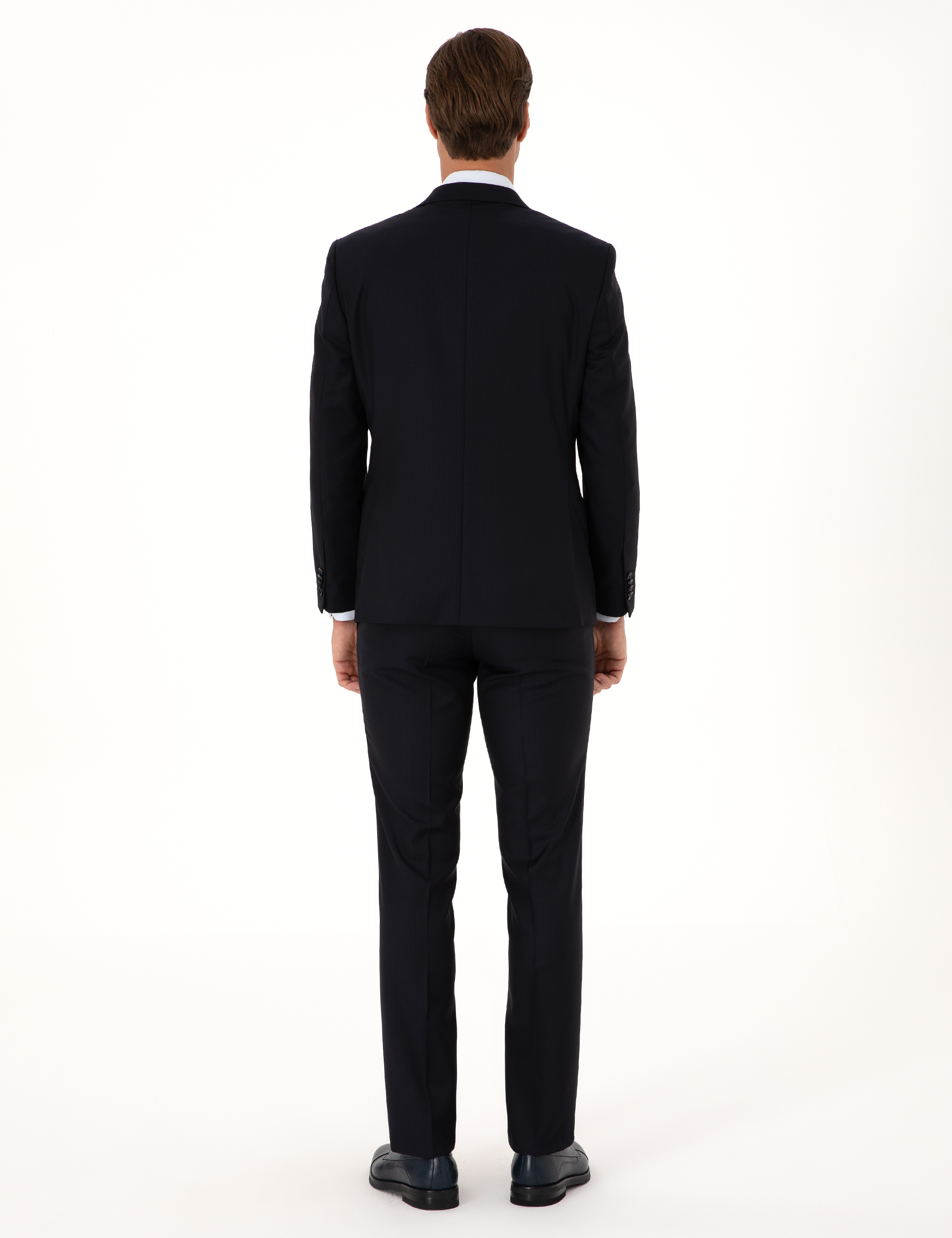 Lacivert Slim Fit %100 Yün Çizgili Takım Elbise - Image 5