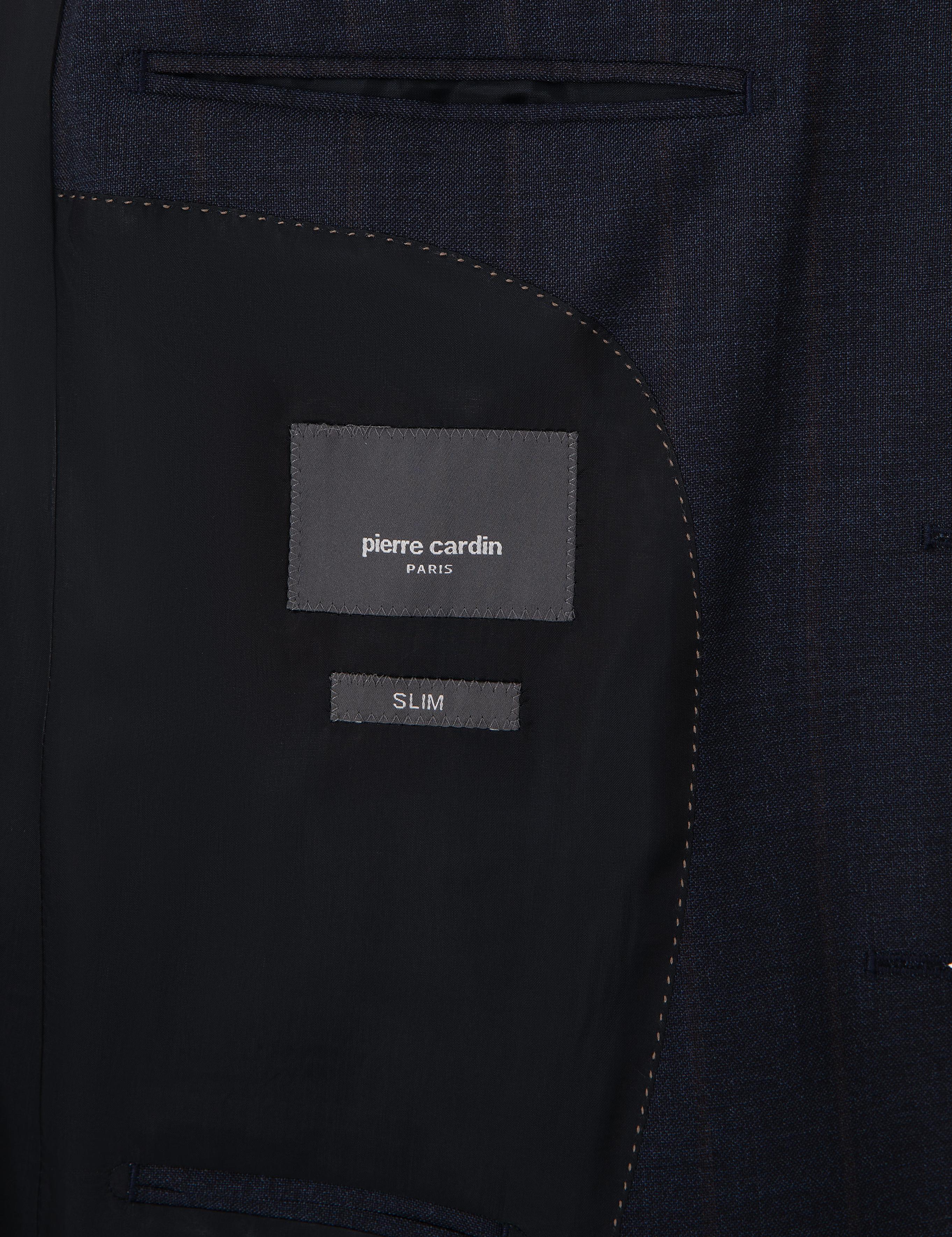 Lacivert Slim Fit %100 Yün Çizgili Takım Elbise