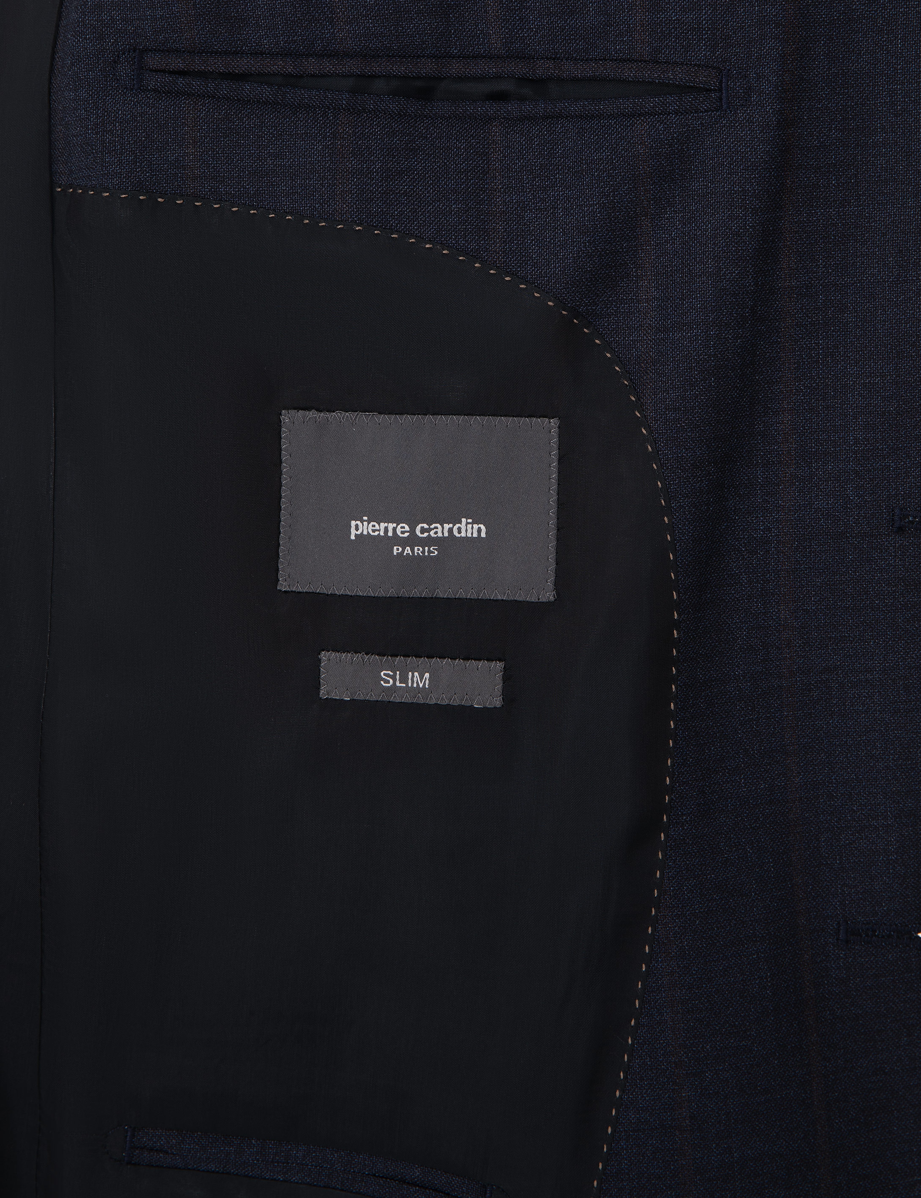 Lacivert Slim Fit %100 Yün Çizgili Takım Elbise