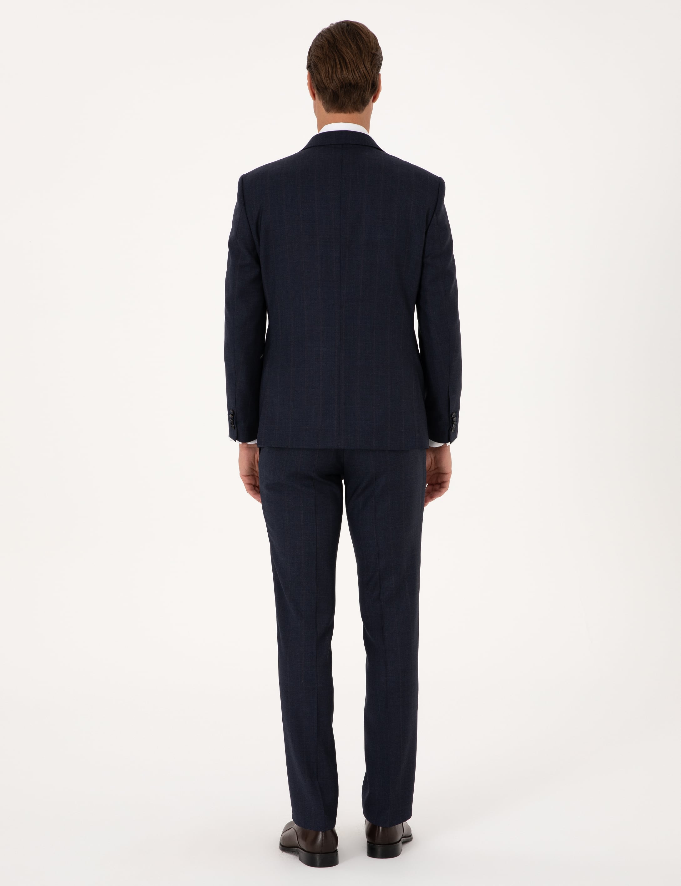 Lacivert Slim Fit %100 Yün Çizgili Takım Elbise - Image 5