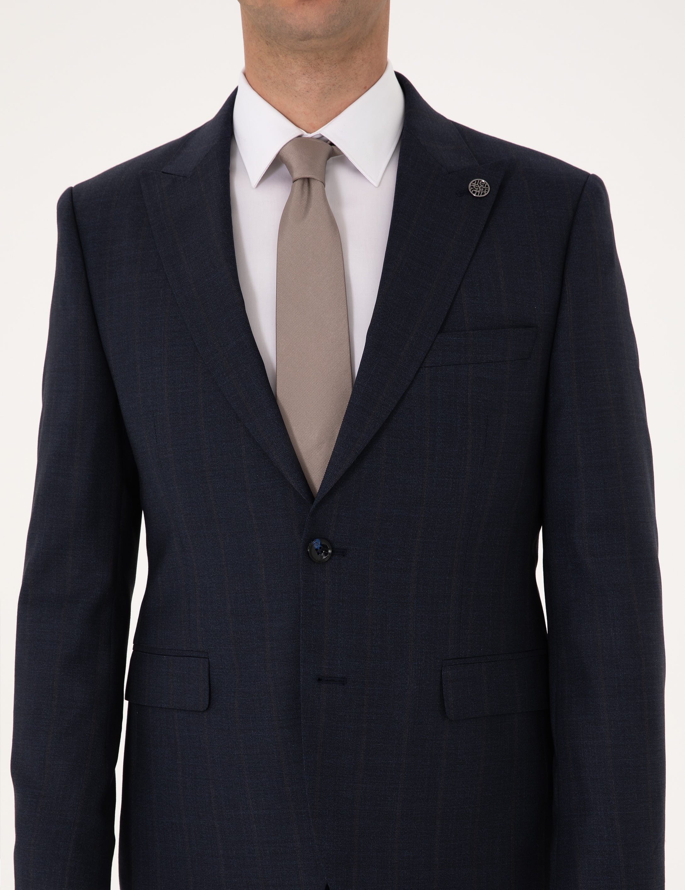 Lacivert Slim Fit %100 Yün Çizgili Takım Elbise - Image 7