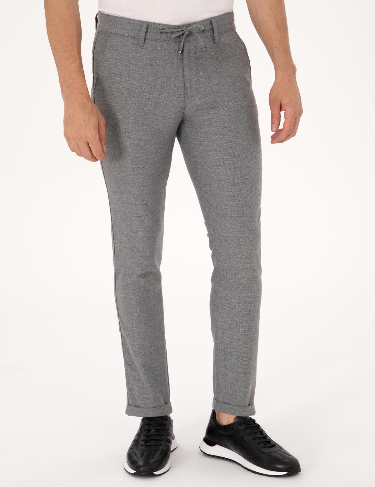 Gri Slim Fit Kordonlu Kanvas Pantolon - 50310829136