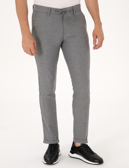 Gri Slim Fit Kordonlu Kanvas Pantolon - 50310829136