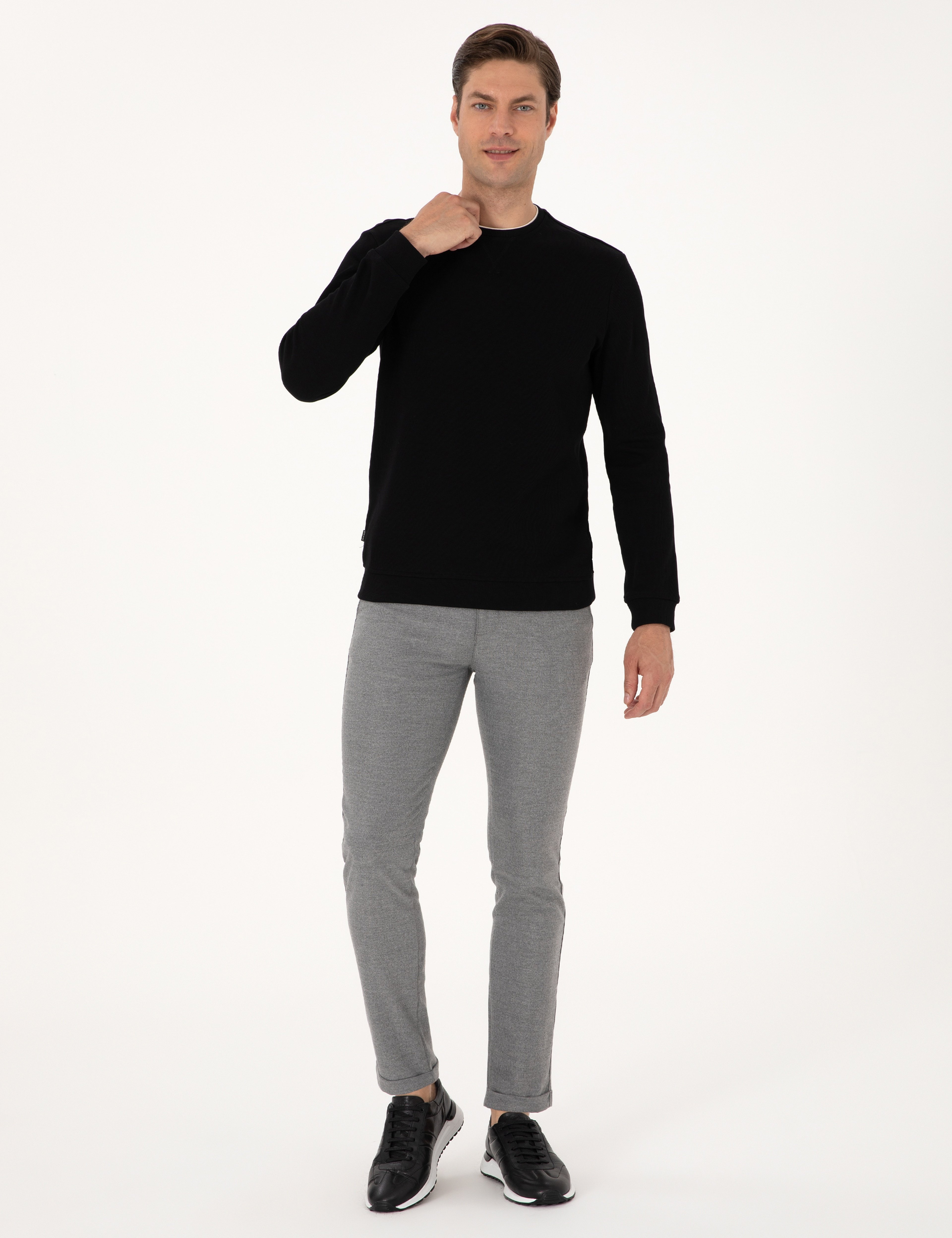Gri Slim Fit Kordonlu Kanvas Pantolon