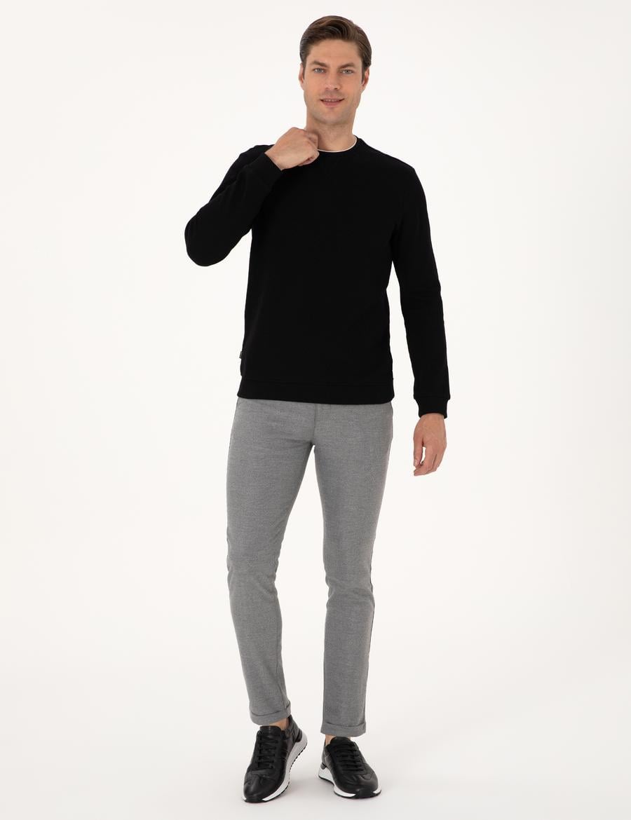 Gri Slim Fit Kordonlu Kanvas Pantolon