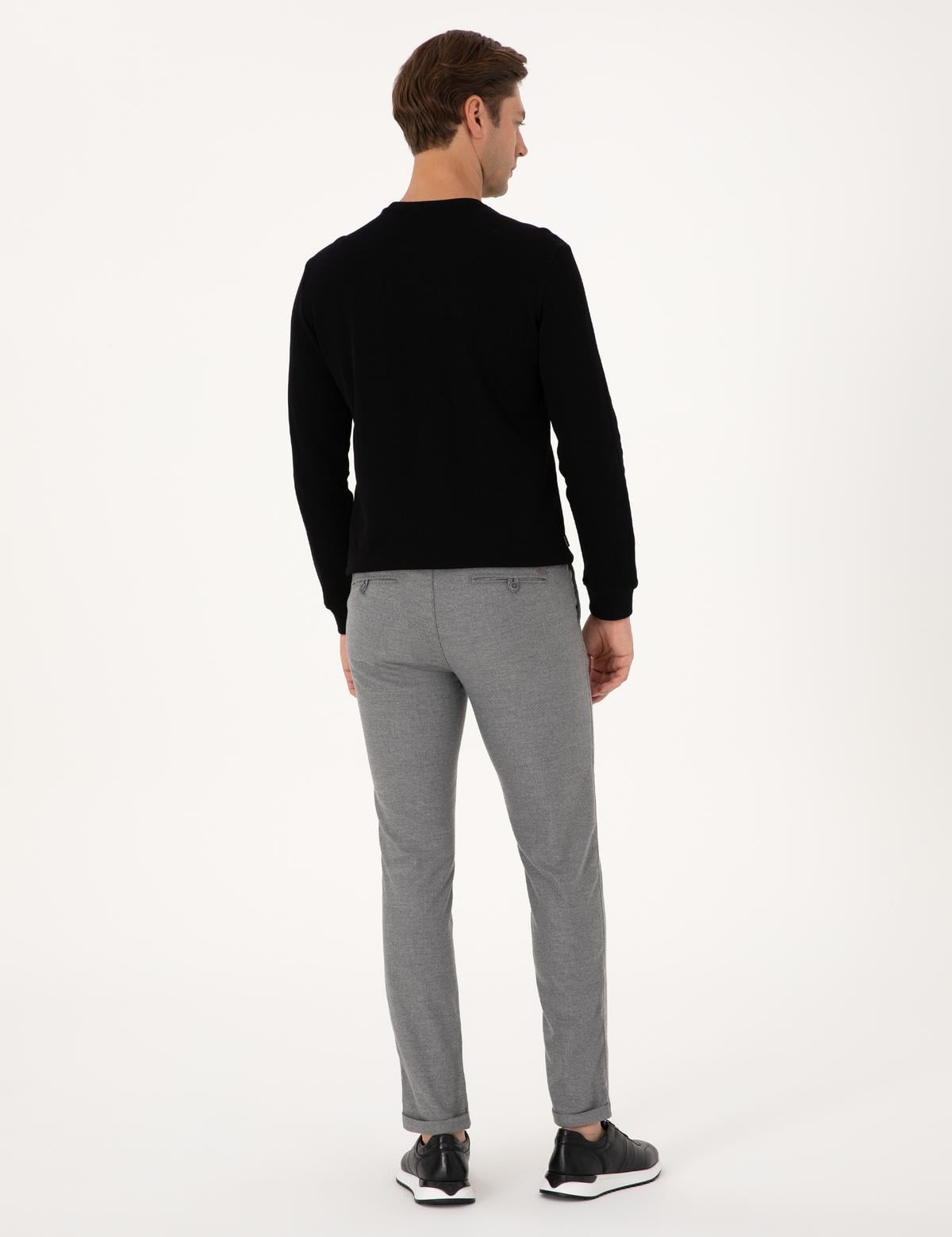 Gri Slim Fit Kordonlu Kanvas Pantolon - 50310829136