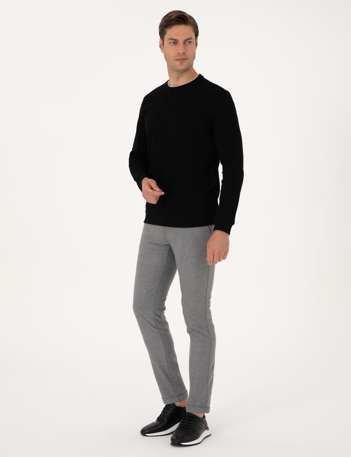 Gri Slim Fit Kordonlu Kanvas Pantolon - 50310829136