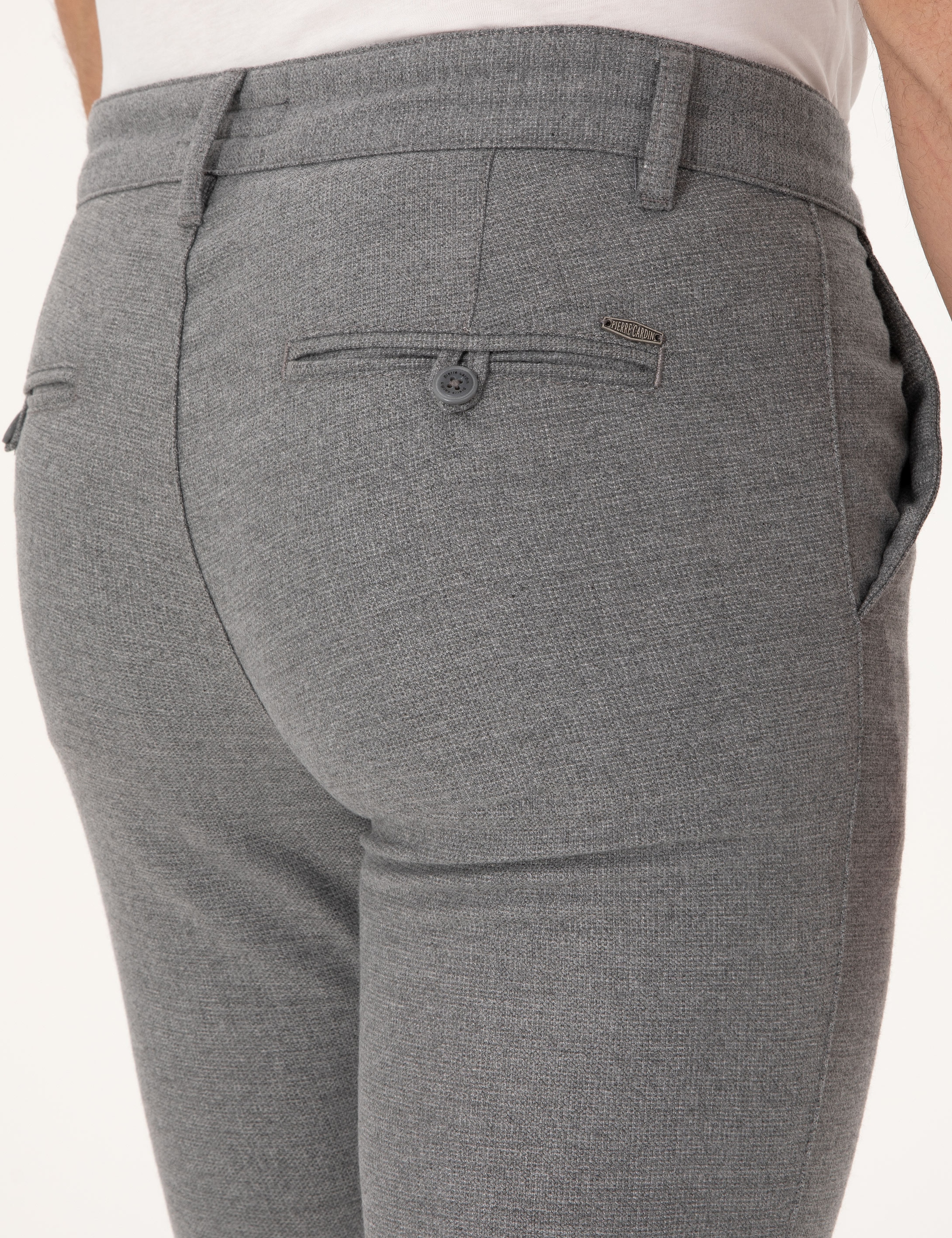 Gri Slim Fit Kordonlu Kanvas Pantolon - Image 6