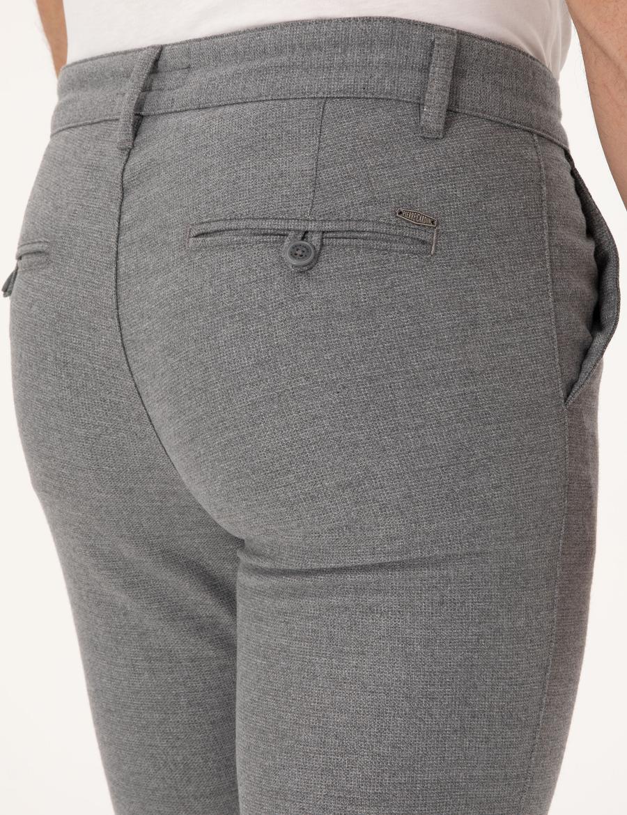 Gri Slim Fit Kordonlu Kanvas Pantolon