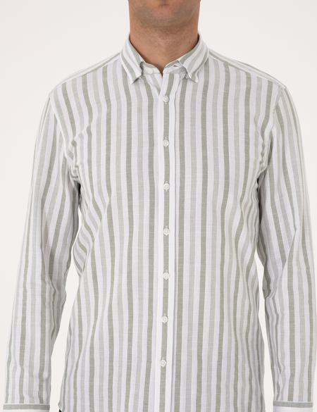 Yeşil Regular Fit Çizgili Uzun Kollu Gömlek - 50312269010