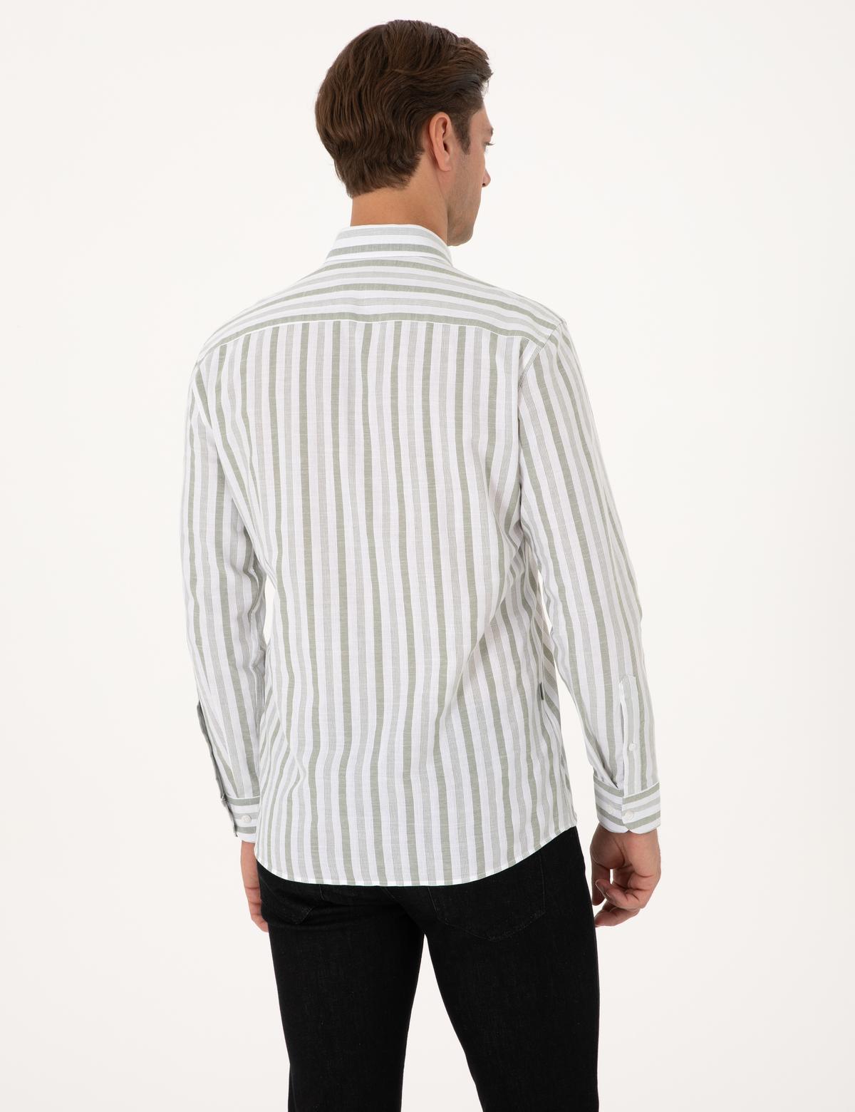 Yeşil Regular Fit Çizgili Uzun Kollu Gömlek - 50312269010