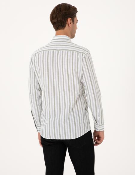 Yeşil Regular Fit Çizgili Uzun Kollu Gömlek - 50312269010